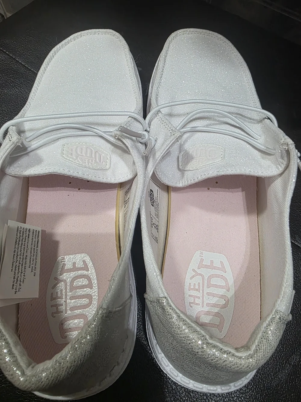 Hey Dude Women's White Glitter Moccasin Lace-Up Shoes - Picture 4 of 6